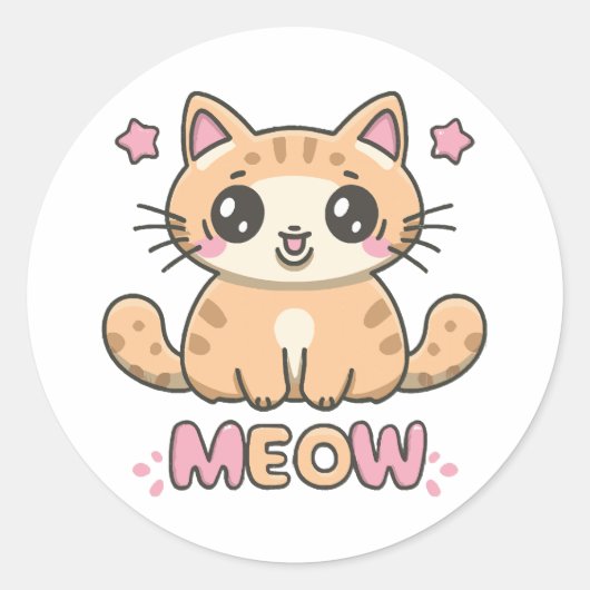 Sticker Rond chat mignon miaou (Devant)