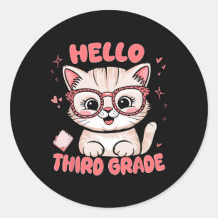 Sticker Rond Chat Mignon Troisième 3e Année Vibes Retour à l'Éc