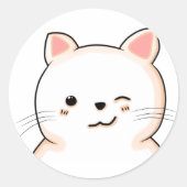 Sticker Rond Chat mignon whiskers Wink Blanc Chat Propriétaire (Devant)