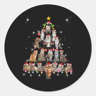 Sticker Rond Chat mignonne Chien de Noël Arbre Drôle Chat Tee -
