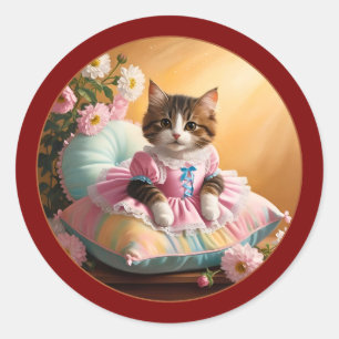 Sticker Rond Chat mignonne sur le lit
