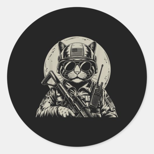 Sticker Rond Chat militaire Engin tactique Soldat vétéran Solda (Devant)