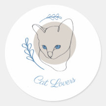 Chat Minimaliste aux Yeux Bleus en Dessin au Trait