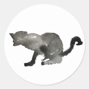 Sticker Rond Chat monochrome couleur noir