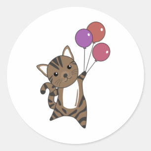 Sticker Rond Chat Mouche Avec Des Ballons Colorés