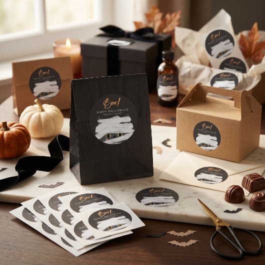 Sticker Rond Chat Mummy Mignon Halloween