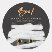 Sticker Rond Chat Mummy Mignon Halloween (Devant)