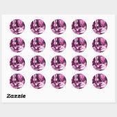 Sticker Rond CHAT MUSICALE, rose violet Fuchsia et blanc (Feuille)
