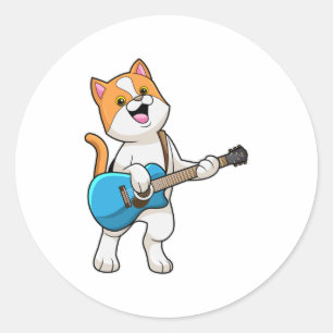 Sticker Rond Chat Musique avec guitare