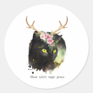 Sticker Rond Chat Mystic Bloom