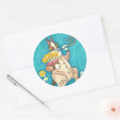 STICKER ROND CHAT N'FITZ EN COUCHER D'ANNIVERSAIRE, GÂTEAU ET B (Enveloppe)