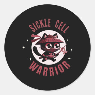 Sticker Rond Chat Ninja Guerrier de cellule faucille Burgundy R