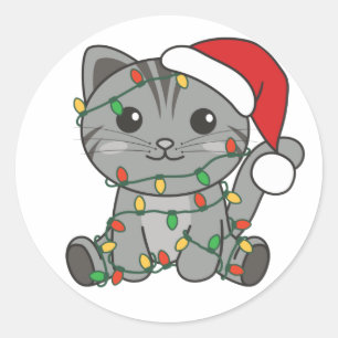 Sticker Rond Chat Noël Animaux d'hiver Chats Classic Round St