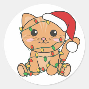 Sticker Rond Chat Noël Animaux d'hiver Chats Classic Round St