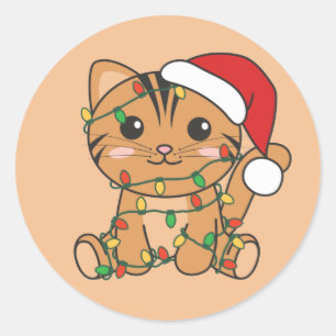 Sticker Rond Chat Noël Animaux d'hiver Chats Classic Round St