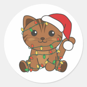Sticker Rond Chat Noël Animaux d'hiver Chats Classic Round St