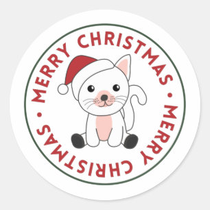 Sticker Rond Chat Noël Neige Hiver Animaux Chats Classique Rou