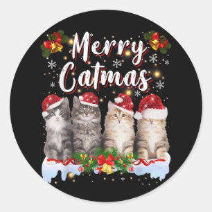 Sticker Rond Chat Noël Santa Hat Funny Joyeux Noël