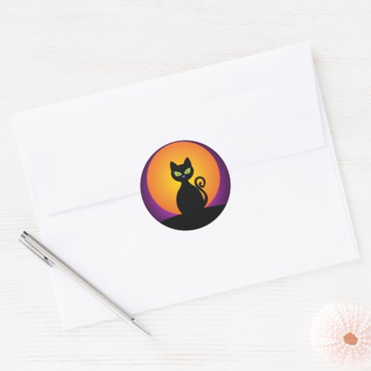 Sticker Rond Chat noir (Enveloppe)