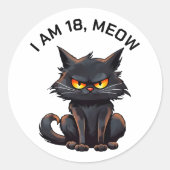 Sticker Rond Chat noir 18e anniversaire Blanc (Devant)