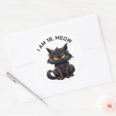 Sticker Rond Chat noir 18e anniversaire Blanc (Enveloppe)