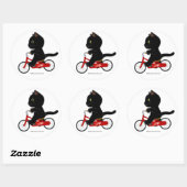Sticker Rond Chat noir à bicyclette (Feuille)