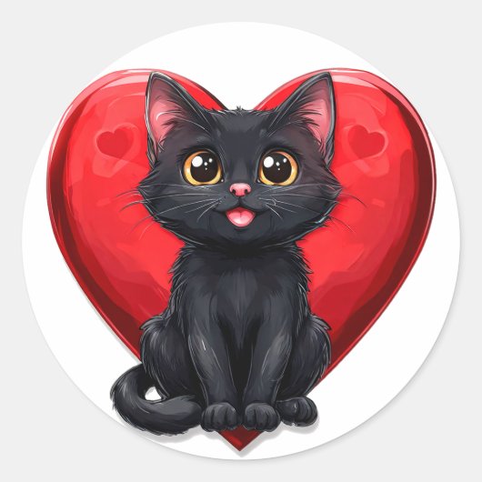 Sticker Rond Chat noir amoureux (Devant)