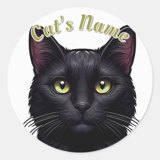 Sticker Rond Chat noir assez solide ・ Personnalisé (Devant)