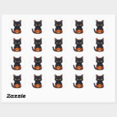 Sticker Rond Chat Noir Assis sur une Citrouille (Feuille)