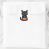 Sticker Rond Chat Noir Assis sur une Citrouille (Sac)