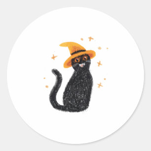 Sticker Rond Chat noir au chapeau jaune