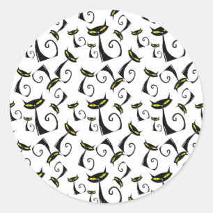 Sticker Rond Chat noir aux yeux jaunes Motif d'Halloween