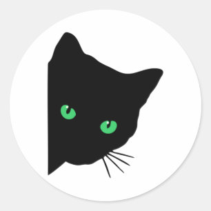 Sticker Rond chat noir aux yeux verts