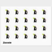 Sticker Rond Chat noir avec ballon et Streamer (Feuille)