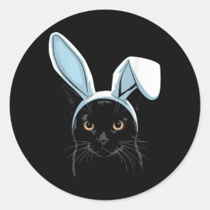Sticker Rond Chat Noir Avec Bunny Oreilles Mignonnes Pâques Gar
