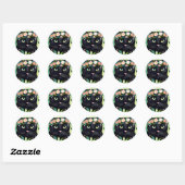 Sticker Rond Chat noir avec couronne florale (Feuille)