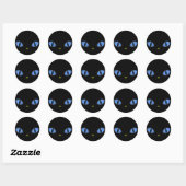 Sticker Rond Chat Noir Avec Grands Yeux Bleus (Feuille)