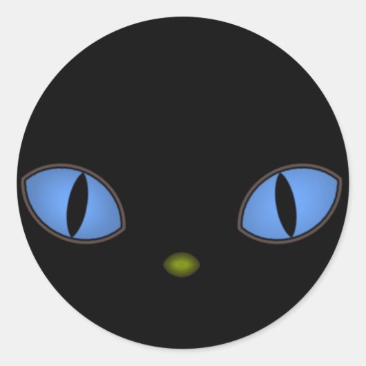 Sticker Rond Chat Noir Avec Grands Yeux Bleus (Devant)