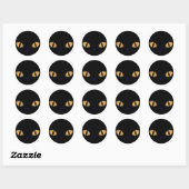 Sticker Rond Chat Noir Avec Gros Oeil Orange (Feuille)