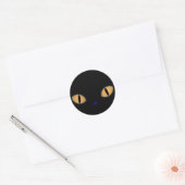 Sticker Rond Chat Noir Avec Gros Oeil Orange (Enveloppe)