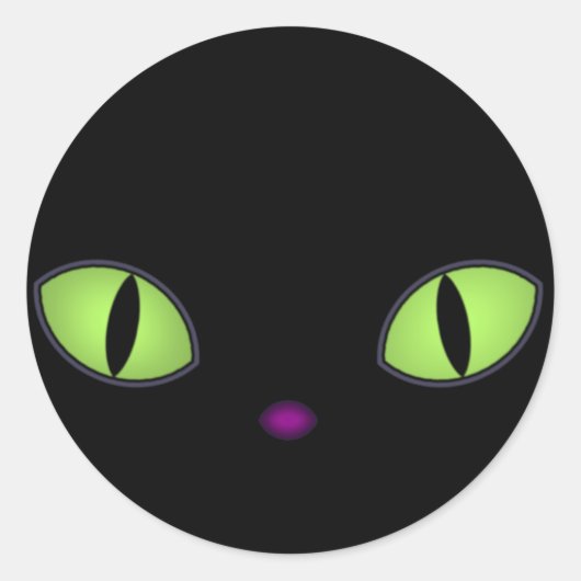 Sticker Rond Chat Noir Avec Gros Oeil Vert (Devant)