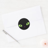 Sticker Rond Chat Noir Avec Gros Oeil Vert (Enveloppe)