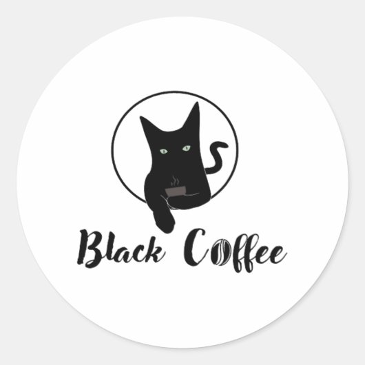 Sticker Rond Chat noir - Café noir (Devant)