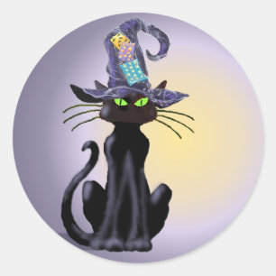 Sticker Rond CHAT NOIR & CASQUETTE par SHARON SHARPE