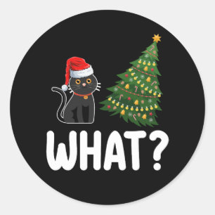 Sticker Rond Chat Noir Ce Poussant Arbre De Noël Drôle
