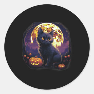Sticker Rond Chat noir citrouille Halloween Costume Vintage pou