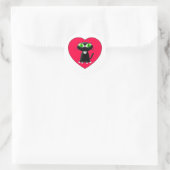 Sticker Rond Chat noir dans le coeur rouge (Sac)