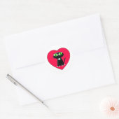 Sticker Rond Chat noir dans le coeur rouge (Enveloppe)