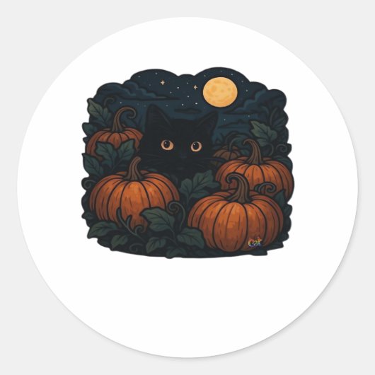Sticker Rond Chat noir dans le T-shirt classique Patch (Devant)