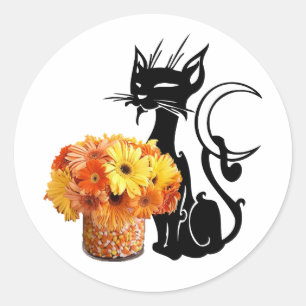 Sticker Rond Chat noir de Halloween